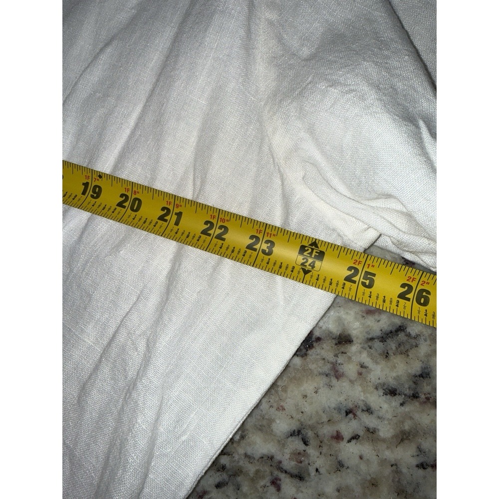 FLAX 100% Linen White Short Sleeve Button Down Shirt Blouse Lagenlook - Large - Picture 6 of 7